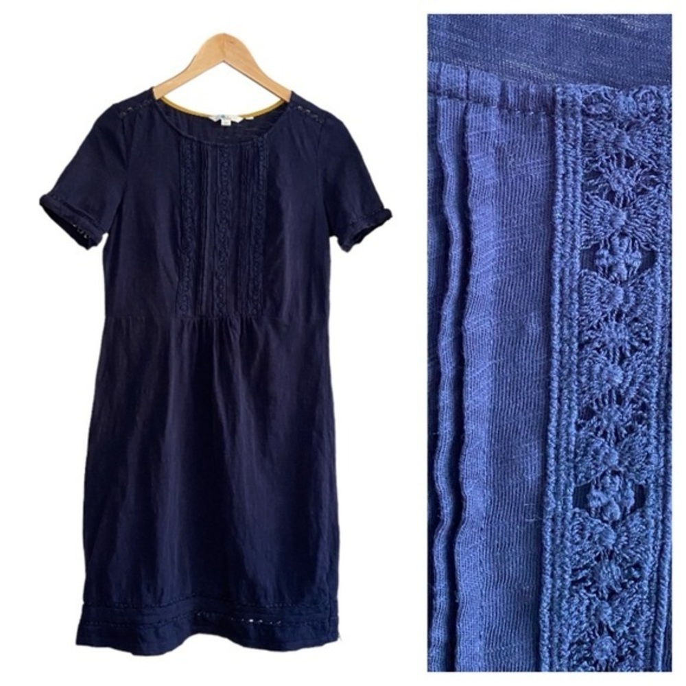 Boden Blue Mini Sundress with Cuffed Short Sleeves